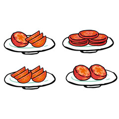 カットトマトを盛りつけた皿　4種類