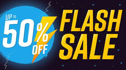 Fototapeta na wymiar Flash Sale 50% off, poster design template, discount banner, vector illustration