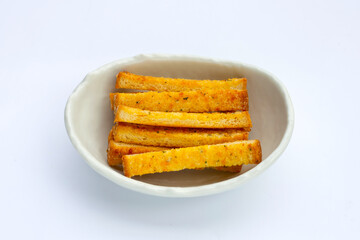 Garlic bread sticks isolated on white