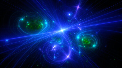 Abstract background, smooth multicolored lines on a black background.