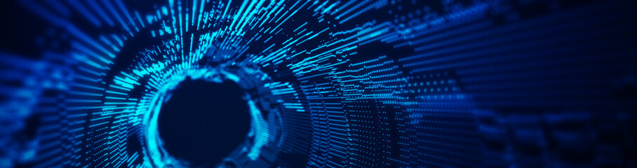 Futuristic sci-fi tunnel background with dots and lines. Futuristic polygonal background. Artificial intelligence. Big data technology .3d rendering.