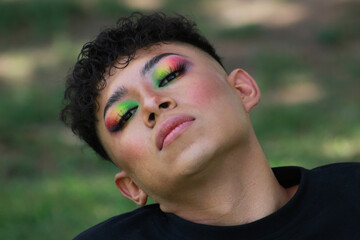 LGBT Gay model rainbow makeup pose