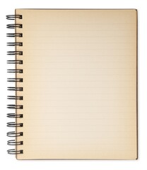 Photo of an actually old note book with faded papers, isolated on white.