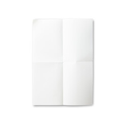 Blank paper with fold mark, isolated on white. Vertical Four fold paper with shadows. Excellent for...