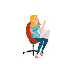 elation woman watching video clip on laptop device cartoon vector. elation woman watching video clip on laptop device character. isolated flat cartoon illustration