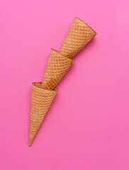 Three Ice Cream Cones on a pink background