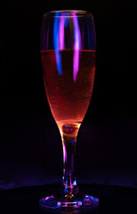 Sparkling champagne glass illuminated with neon light