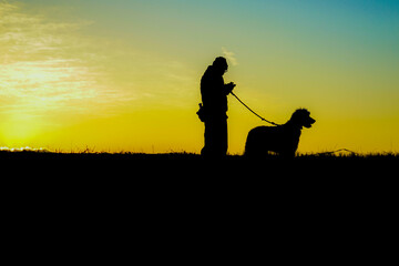 Obraz premium 夕暮れの河川敷のシルエット（狛江市）