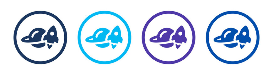 Rocket launch with Saturn vector icon.