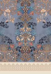 flowers blue geometric paisley design 