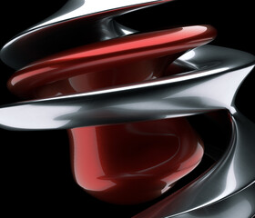 Abstract Brushed Aluminum and Red Painted Shape Formation