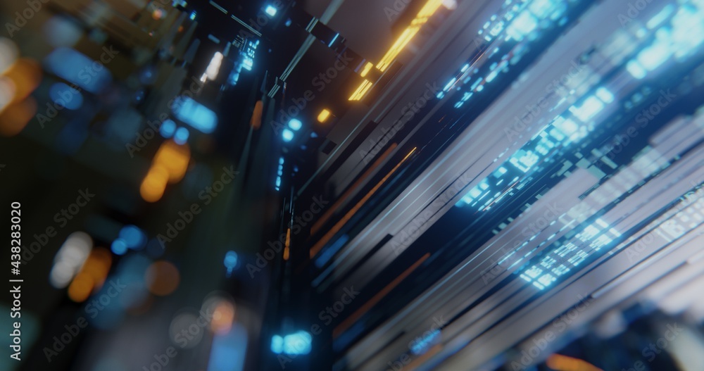 Poster abstract server circuit board processes, shallow depth of field effect. 3d rendering