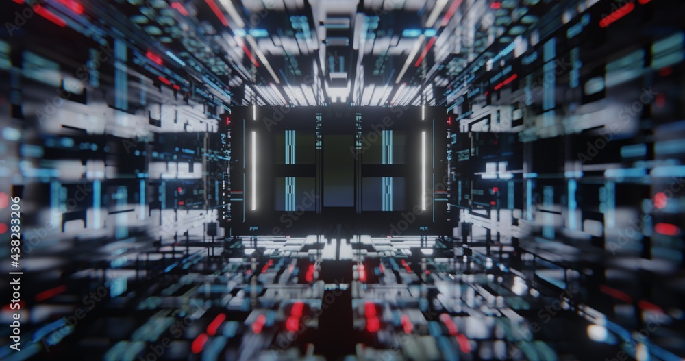 Poster abstract futuristic high-tech panels with digital data concept. led lights on 3d metal panels. 3d re