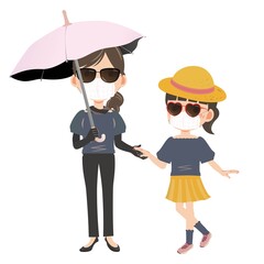 サングラスとマスクをつけた親子