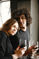 Mixed couple spenting time together in a cafe