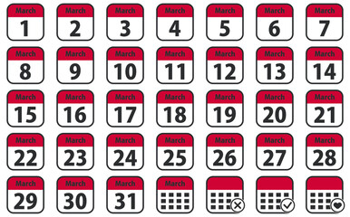３月の日めくりカレンダーアイコンセット