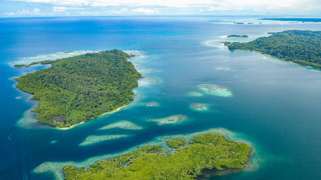Islands and the surrounding reefs in the South-east of Choiseul island, Solomon Islands.