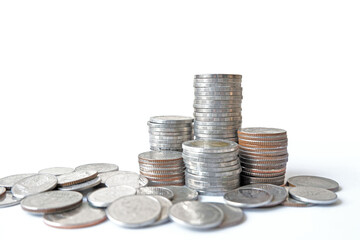 Thai coins stack isolated with clipping path for finance and business concept.