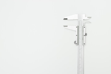 Top view of iron Vernier Calipers on white background  and copy space