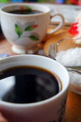 Photo of tea and coffee on a wooden table, perfect for those of you who need photos of food and drinks
