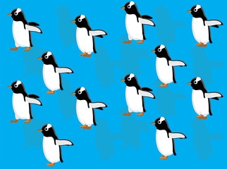 Animal Animation Gentoo Penguin Walking Cartoon Vector Seamless Wallpaper
