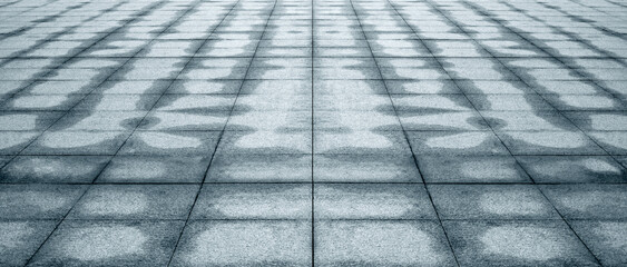 Perspective View of Monotone Gray Brick Stone on The Ground for Street Road. Sidewalk, Driveway, Pavers, Pavement in Vintage Design Flooring Square Pattern Texture Background