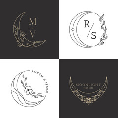 elegant moon floral frame logo template