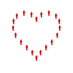 Human crowd in the shape of heart. Stick figure red simple icons. Vector illustration