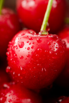 Healthy snack fresh Bing cherries closeup of fruit 