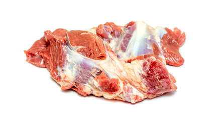pieces of raw meat on white background