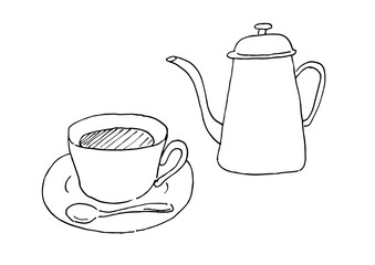 コーヒーカップとコーヒーポット