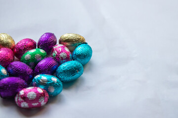 Close up of chocolate Easter eggs in the form of a heart.