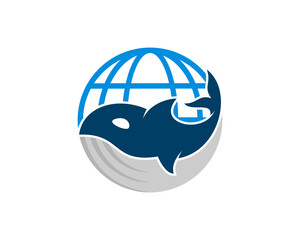 Whale with blue globe shape logo