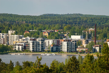 Fototapeta na wymiar View from a hill near Hämeenlinna city over lake Vanaja