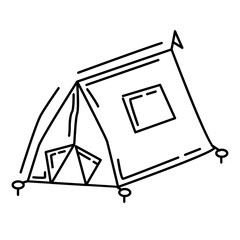 Hiking adventure tent ,trip,travel,camping. hand drawn icon design, outline black, vector icon.
