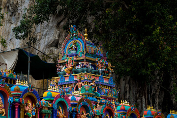 Fototapeta na wymiar Hinduism Architecture and Statue of Batu caves - one of the most popular Hindu shrines outside India, and is dedicated to Lord Murugan in Kuala Lumpur, Malaysia