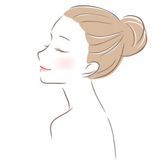 Beautiful woman meditating, profile.