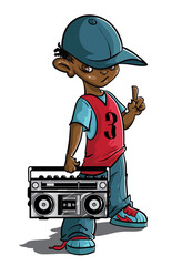 Hip-Hop Kid Black with Boombox - obrazy, fototapety, plakaty