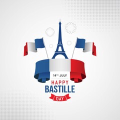 Happy bastille day banner celebration in france vector illustration - obrazy, fototapety, plakaty