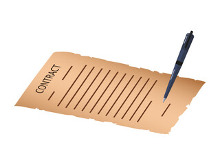 Old contract. Re-signing or re-execution of the contract. Ancient treaty, agreement on parchment or papyrus. The concept of an overdue contract, business project, deal on a paper document, page.Vector