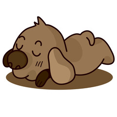 cute long-eared brown dog sleeping on the floor It's a vector image on a white background.