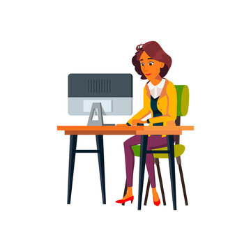 latin woman checking email on computer cartoon vector. latin woman checking email on computer character. isolated flat cartoon illustration