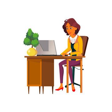 hispanic woman sales manager communicate with client on computer cartoon vector. hispanic woman sales manager communicate with client on computer character. isolated flat cartoon illustration