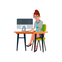 elegant woman communicate with partner on computer cartoon vector. elegant woman communicate with partner on computer character. isolated flat cartoon illustration