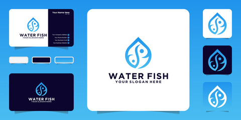 Obraz premium water drop with negative space fish logo, icon and business card design