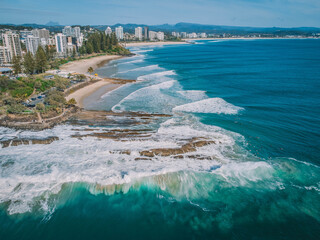 An aerial view of Gold Coast beaches from Snapper Rocks to Currumbin