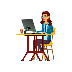 beautiful woman manager make report on computer cartoon vector. beautiful woman manager make report on computer character. isolated flat cartoon illustration