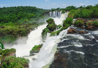 Iguazu Falls, panoramic view from the top of a viewpoint