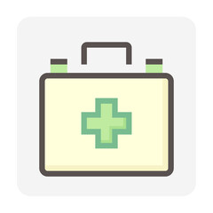First aid kit vector icon. Consist of portable bag, case or box, cross sign, supplies safety equipment tool and medical item i.e. medicine for doctor, medic to rescue in emergency situation.  48x48 px