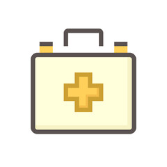 First aid kit vector icon. Consist of portable bag, case or box, cross sign, supplies safety equipment tool and medical item i.e. medicine for doctor, medic to rescue in emergency situation.  48x48 px